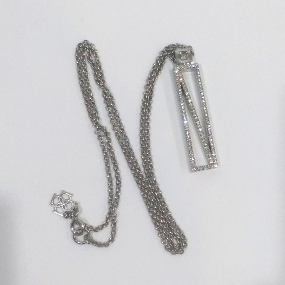 Ann Taylor Silver Tone Modernist Rhinestone Rectangle Pendant Necklace, 30--inch